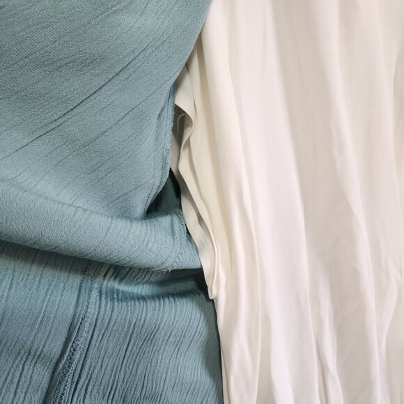 Vintage 80s 90s Teal Green Crinkle Midi Dress & Long Duster Jacket 2pc Set - Picture 7 of 16